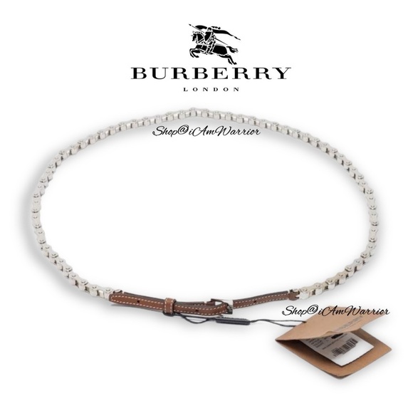 Authentic Burberry malt brown leather silver tone bicycle chain belt *iamwarrior - Picture 1 of 12